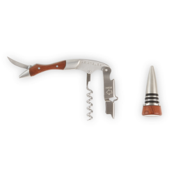 Double lever sommelier corkscrew & wood/stainless steel cork set |  Le Creuset