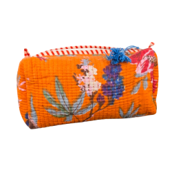 Indian quilted cotton toiletry bag, color: orange, size M - Via Bishnoi