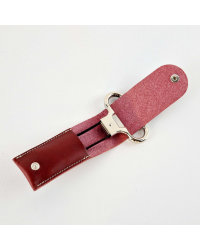 Two-pronged metal corkscrew in its Bordeaux vegetable-tanned leather case