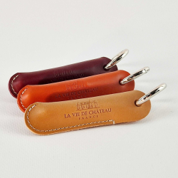 Emergency corkscrew "Jan" in its camel vegetable-tanned leather case