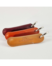 Emergency corkscrew "Jan" in its camel vegetable-tanned leather case