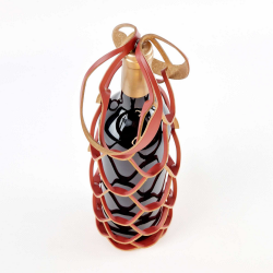 Recycled leather net bottle holder in burgundy color