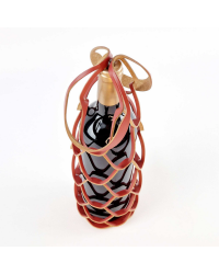 Recycled leather net bottle holder in burgundy color