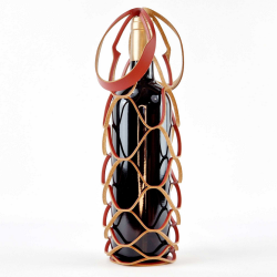 Recycled leather net bottle holder in burgundy color