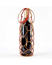 Recycled leather net bottle holder in burgundy color