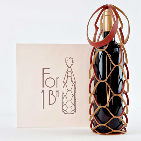 Recycled leather net bottle holder in camel color