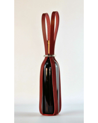 Vegetable-tanned leather ring bottle holder with burgundy finish