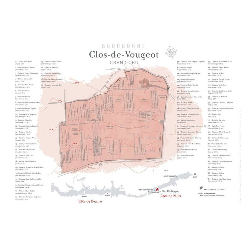 Plot map of the appellation "Clos-de-Vougeot, grand cru" 80x60 cm | Laurent Gotti