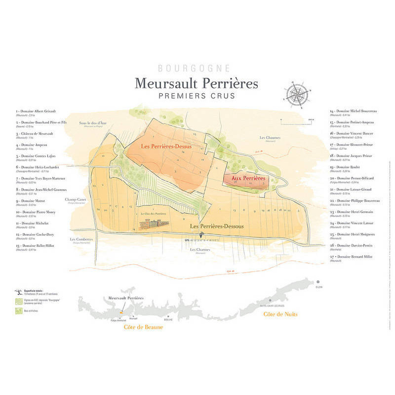 Wine list 80x60 cm "Meursault-Perrières, premiers crus" |Collection Pierre Poupon