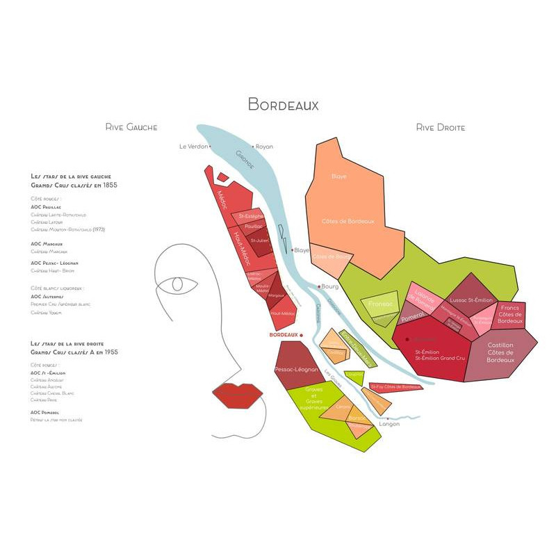 Carte du vignobles de Bordeaux 30x40 cm | InfoSaveurs