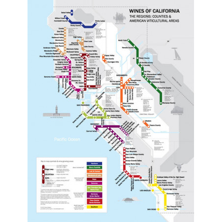 Affiche "Metro Wine Map of California" 45.72x60.96 cm | Steve De Long