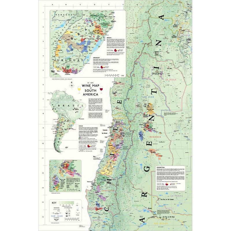 Wine Map of "South America" 61x91.4 cm | Steve De Long