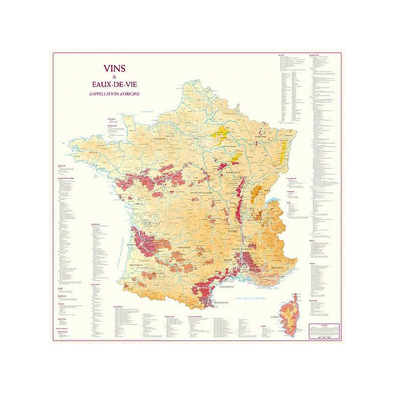 Carte de France des Vins et Eaux-de-Vie d'Appellation d'Origine 88x88 cm | Benoît France