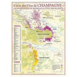 Carte des Vins "Champagne : La Montagne de Reims et la Côte des Blancs" 30x40 cm | Benoît France