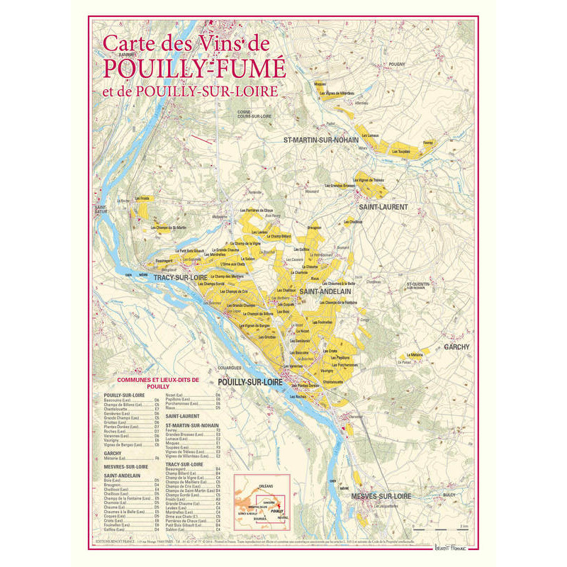 Carte des vins "Pouilly-Fumé et Pouilly-Sur-Loire" 30x40 cm | Benoît France