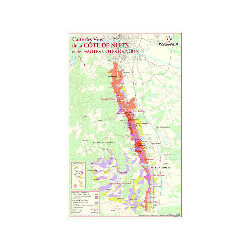 Map of the vineyard "Bourgogne: La Côte de Nuits" 44x70 cm | BIVB