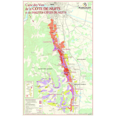Map of the vineyard "Bourgogne: La Côte de Nuits" 44x70 cm | BIVB