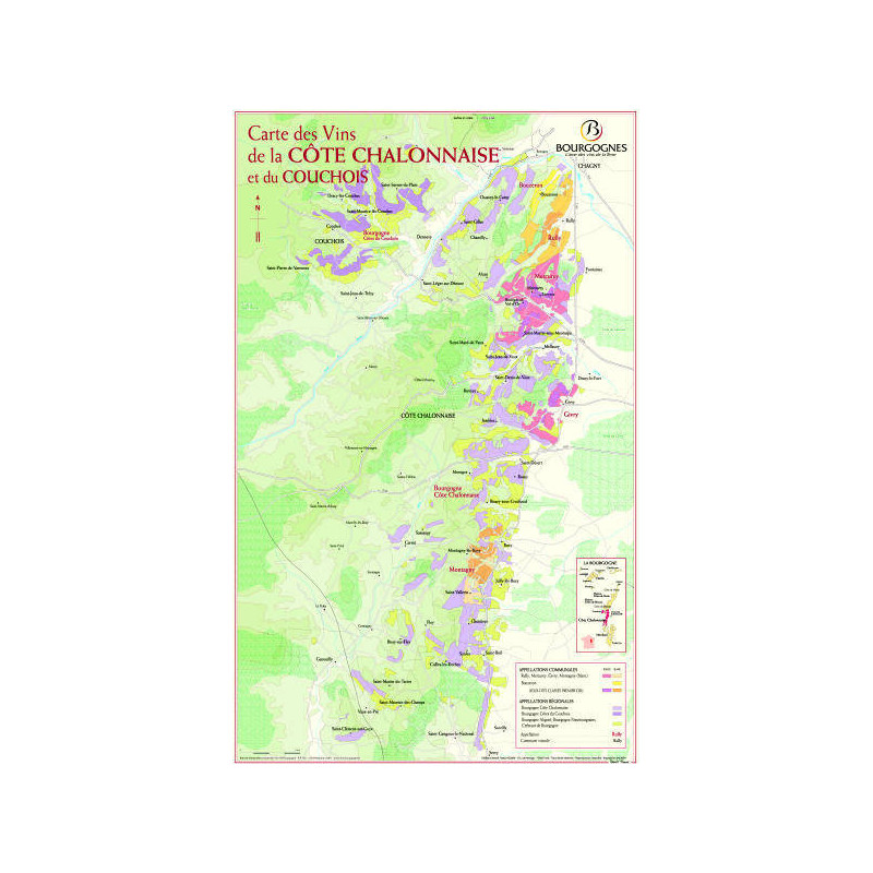 Vineyard map n°39 "Burgundy: La Côte Chalonnaise et Le Couchois" 40x70 cm | BIVB