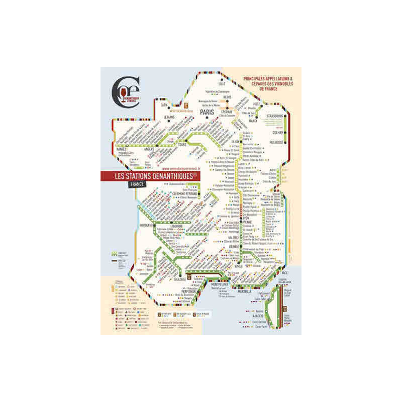 The Oenanthique wine list: Map of the Main Appellations and Grape Varieties of the Vineyards of France