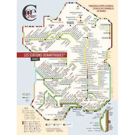 La carte des vins Oenanthique: Carte des Principales Appellations et Cépages des Vignobles de France