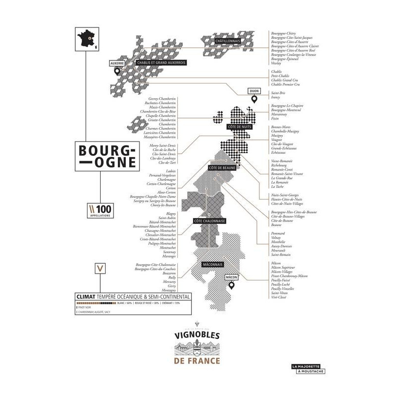 Carte murale 30x40 cm "Vignoble de Bourgogne" | La Majorette à Moustache