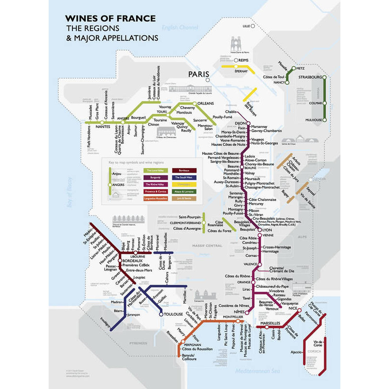 Carte murale 45x60cm "Métro des vins de France" | Steve De Long