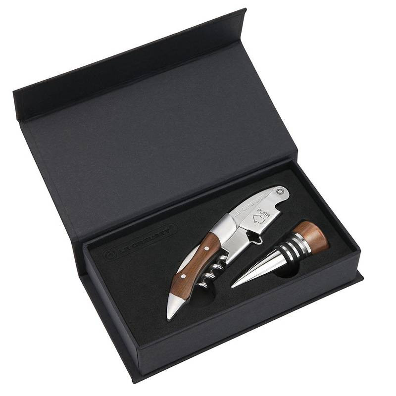 Double lever sommelier corkscrew & wood/stainless steel cork set |  Le Creuset