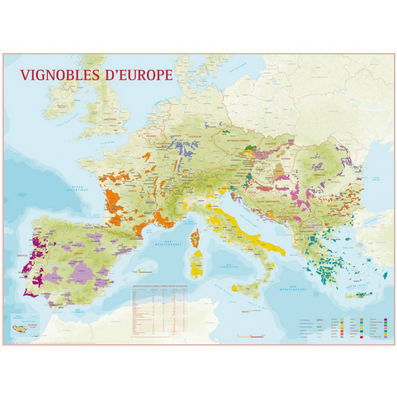 Carte des vins "Vignobles d'Europe" 88x66 cm | Benoît France