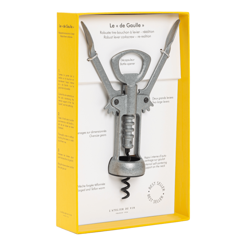 Corkscrew the ''De Gaulle'' with double lever and bottle opener | l'atelier du vin