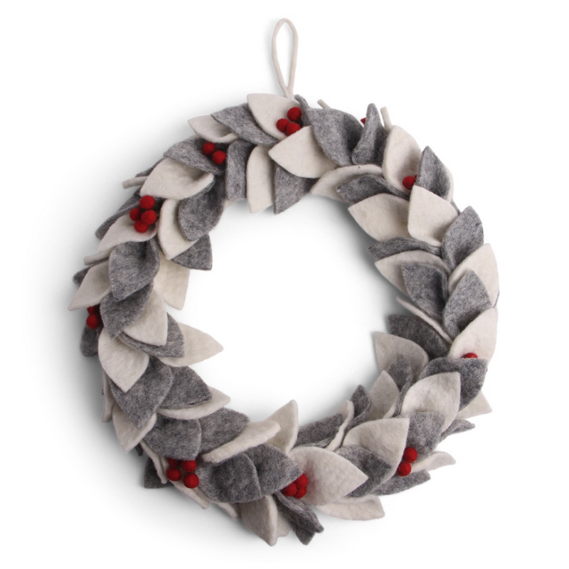 Large white/grey wreath with berries