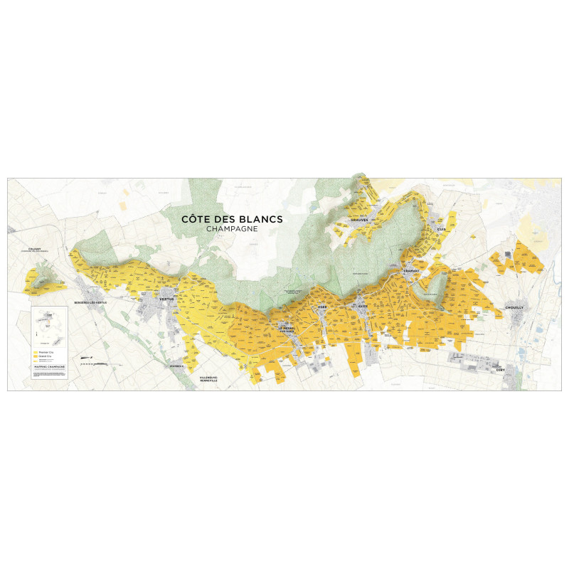 Carte murale 150x60 cm "Vignoble de la Côte des Blancs en Champagne" | Steve De Long