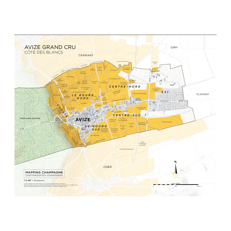 Map of the vineyard "Avize Grand Cru de la Côte des Blancs en Champagne 39x31 cm | Steve De Long