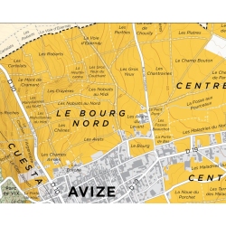 Carte du vignoble "Avize Grand Cru de la Côte des Blancs en Champagne 39x31 cm | Steve De Long