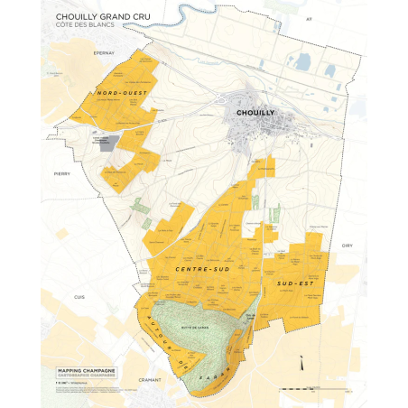 Carte murale 41x51 cm "Vignoble de Chouilly Grand Cru en Champagne" |Steve De Long