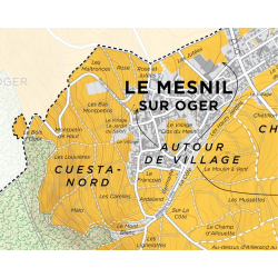 Carte du vignoble "Le Mesnil-sur-Oger Grand Cru" de la Côte des Blancs en Champagne 39x31 cm| Steve De Long