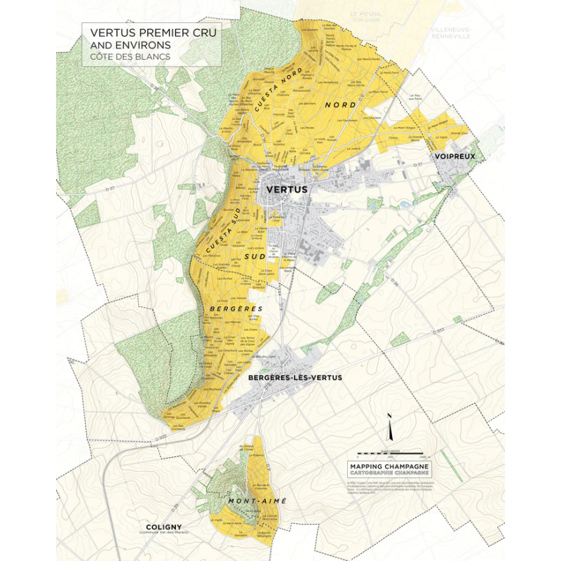 Carte murale 41x51 cm "Vignobles de Champagne : Vertus Premier Cru , Côte des Blancs" | Charles Curtis MW