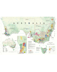 Carte pliée 61x91 cm (depliée), 23.5x16 cm (coffret) "Vins d’Australie"| Steve De Long