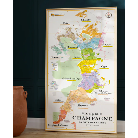 Carte murale 50x100cm "Vignoble de Champagne : La côte des blancs" | La Carte des Vins s'il vous plait