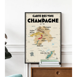 Carte murale 30x40 cm "Carte des vins de Champagne" | Atelier Vauvenargues