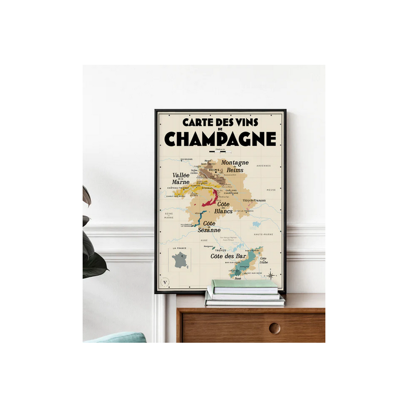 Carte murale 30x40 cm "Carte des vins de Champagne" | Atelier Vauvenargues