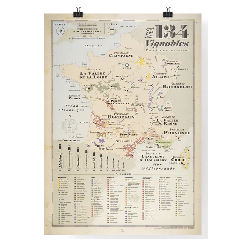 Carte des 134 vignobles de France 50x74 cm |Atelier Cartographik