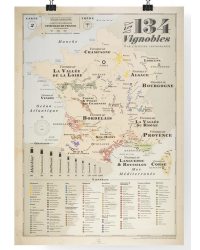 Carte murale 50x74 cm "134 vignobles de France" |Atelier Cartographik