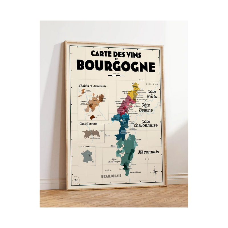 Carte murale 50x70 cm "Vins de Bourgogne" | Atelier Vauvenargues