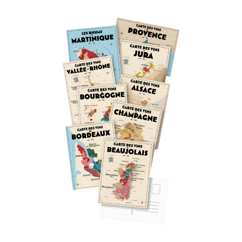 Pack de 9 cartes postales ''Vins de France" | Atelier Vauvenargues