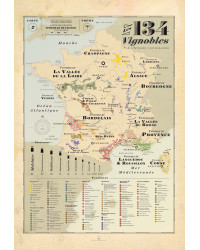 Carte murale 70x103 cm "134 vignobles de France" | Atelier Cartographik
