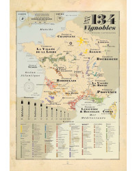 Wall map of wines 70x103 cm "134 Vineyards of France" | Atelier Cartographik