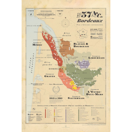 Map of the 57 AOC de Bordeaux 50x74 cm | Cartographik Workshop