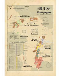Wine map of the 84 AOC des Vins de Bourgogne with poster holder 50x74 cm | Cartographik Workshop
