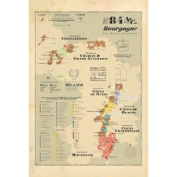 Carte des 84 AOC de Bourgogne sans porte affiche 50x74 cm | Atelier Cartographik