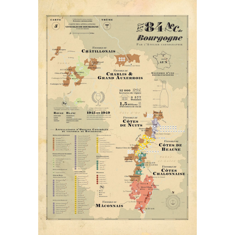 Carte 50x74 cm "84 AOC Vins de Bourgogne" | Atelier Cartographik